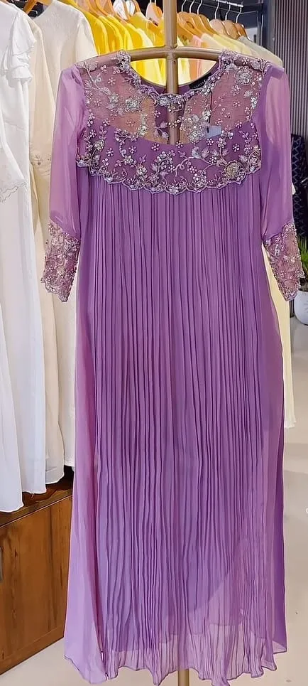 Unveil Your Dream Look Handcrafted Maggam Work Long Frock in Sublime Lavender