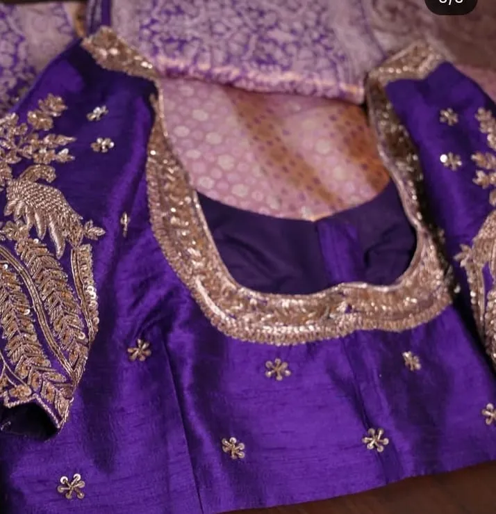 Violet Gold Bridal Maggam Work Blouse  Grand Designer Style for Smart Shoppers