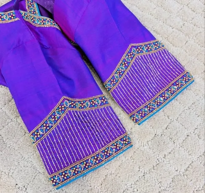 Violet Maggam Work Blouse Simple Design Affordable Saree Blouse New Collection - Image 2
