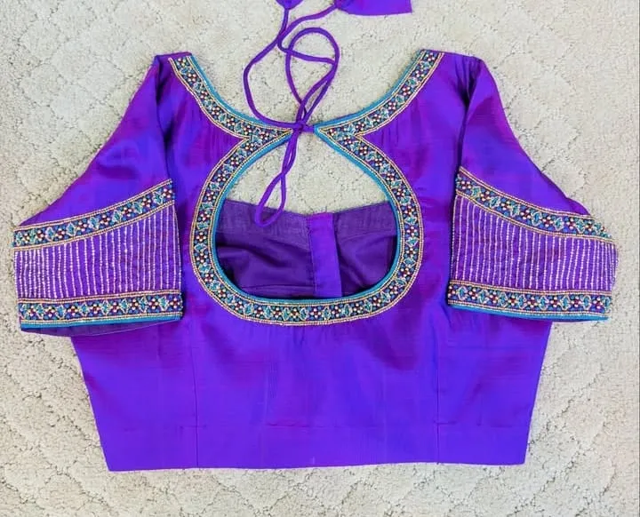 Violet Maggam Work Blouse Simple Design Affordable Saree Blouse New Collection - Image 3