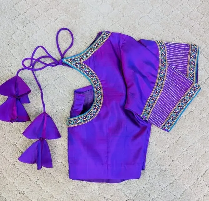 Violet Maggam Work Blouse Simple Design Affordable Saree Blouse New Collection - Image 4