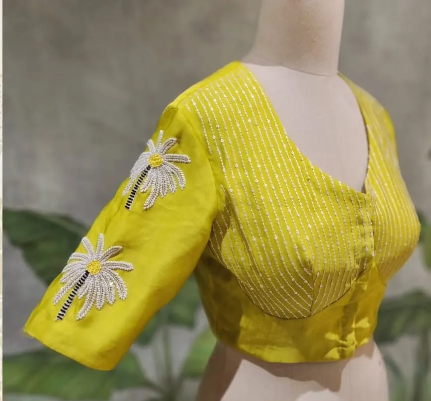 Traditional Bridal Maggam Work Blouse in Yellow