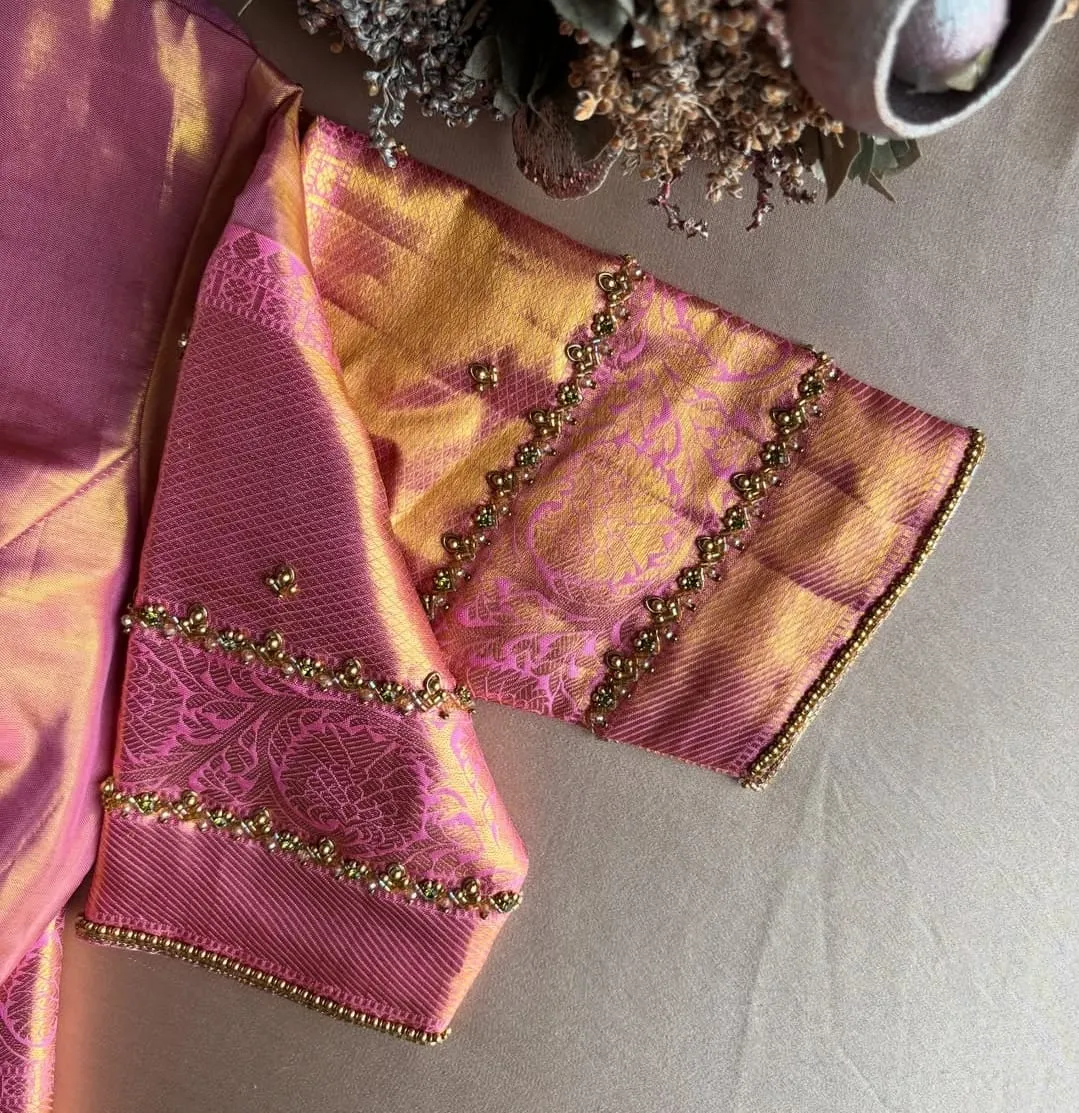 Baby Pink Bridal Maggam Work Blouse Design Grand Handcrafted Wedding Collection - Image 2