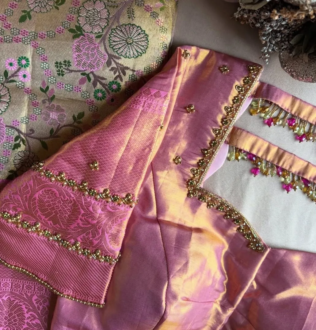 Baby Pink Bridal Maggam Work Blouse Design Grand Handcrafted Wedding Collection - Image 3