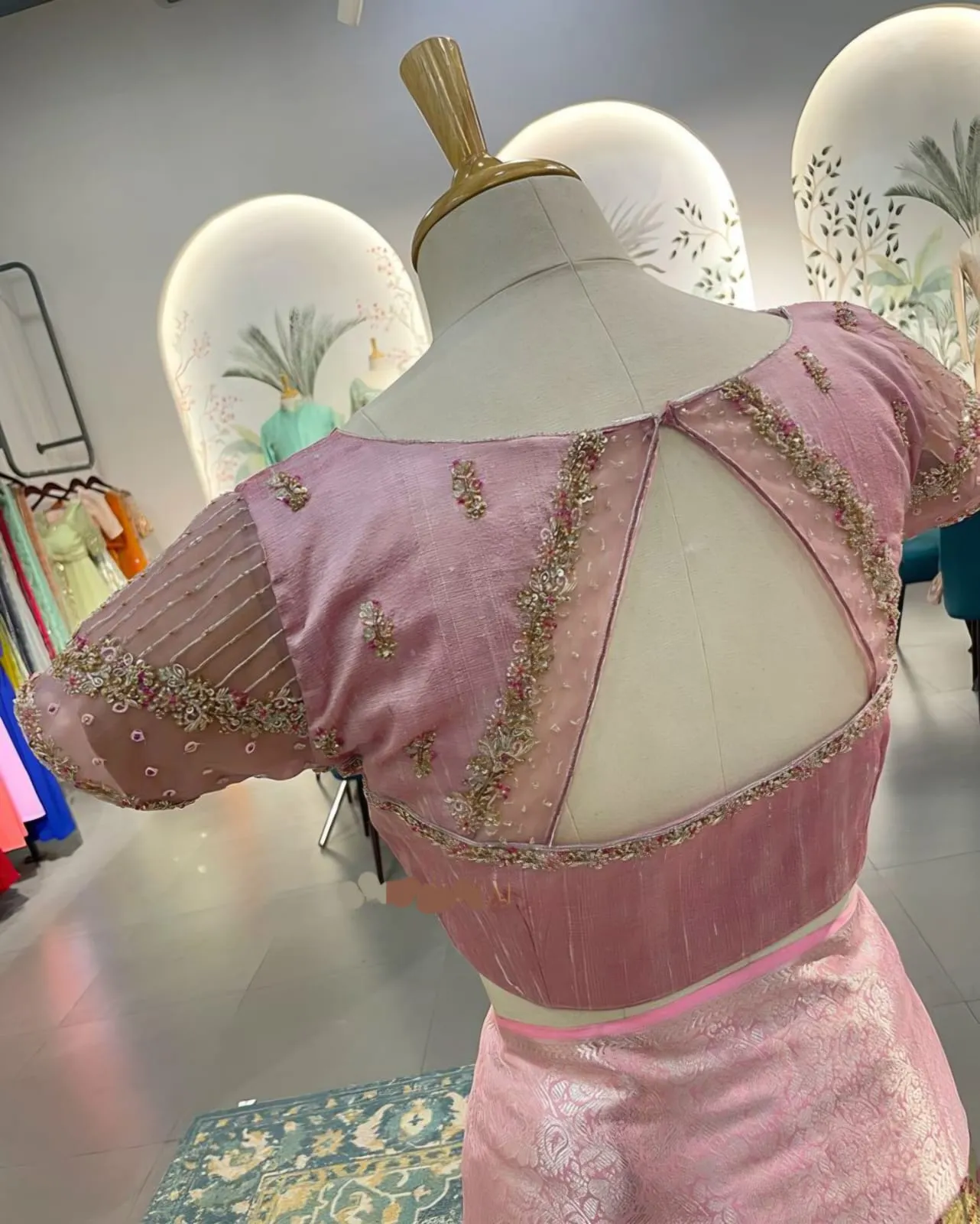 Baby Pink Designer Maggam Aariwork Blouse  Handcrafted Beauty for Ethnic Occasions