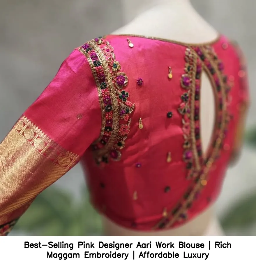 Best-Selling Pink Designer Aari Work Blouse | Rich Maggam Embroidery | Affordable Luxury - Image 2
