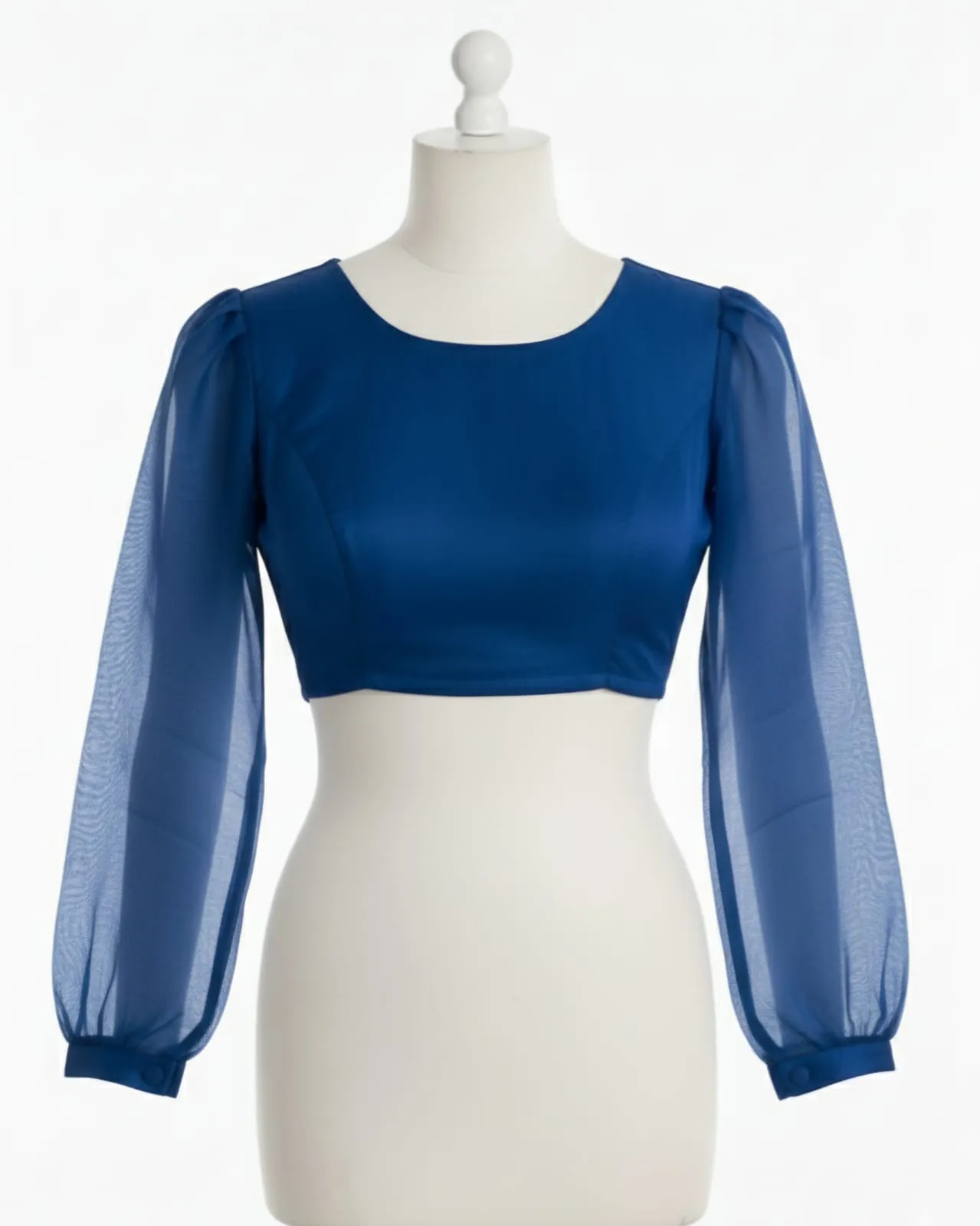 Blue Ready to Wear Saree Blouse with Full Sleeves  High Neck  Trendy  Stylish