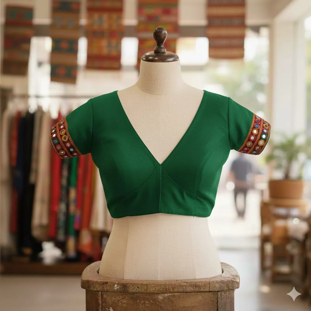 Buy Green Handcrafted High Neck Ready to Wear Blouse  Multipurpose Designer Wear