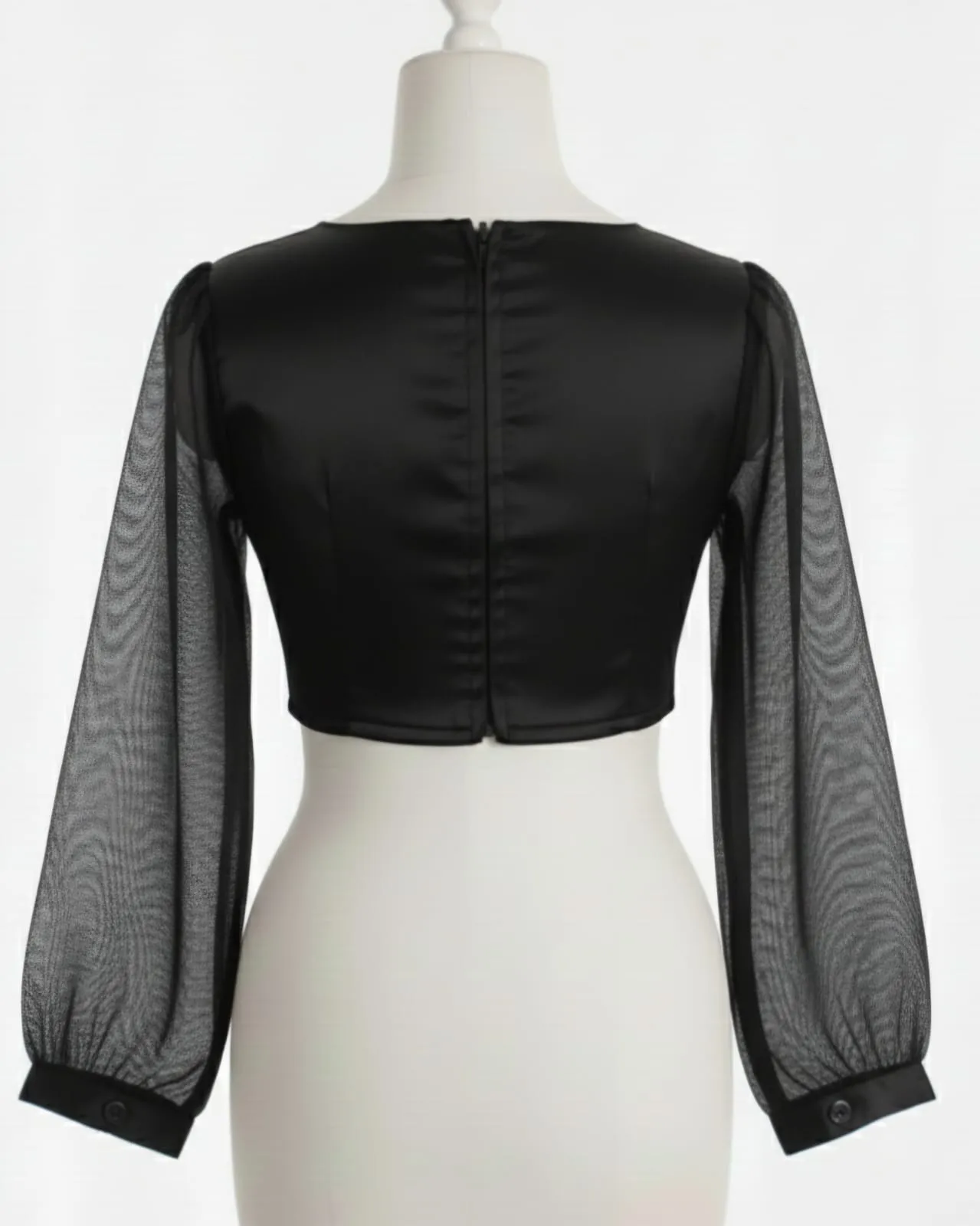 Buy Now Exclusive Black High Neck Saree Blouse with Sheer Full Sleeves Ready to Wear Glam - Image 2