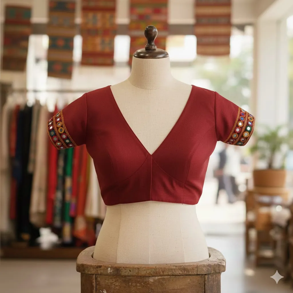 Buy Red Handcrafted High Neck Ready to Wear Blouse  Multipurpose Designer Saree Blouse