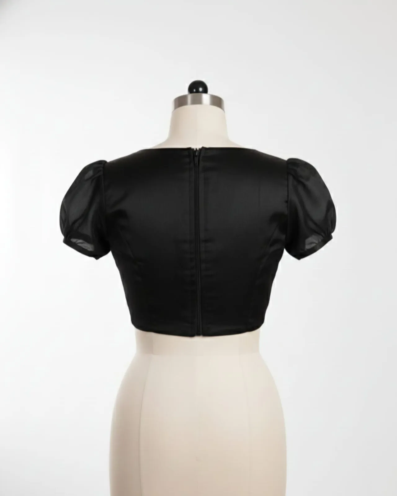 Chic Black Green Puff Sleeves Blouse High Neck Designer Saree Top for Daily Wear  Parties