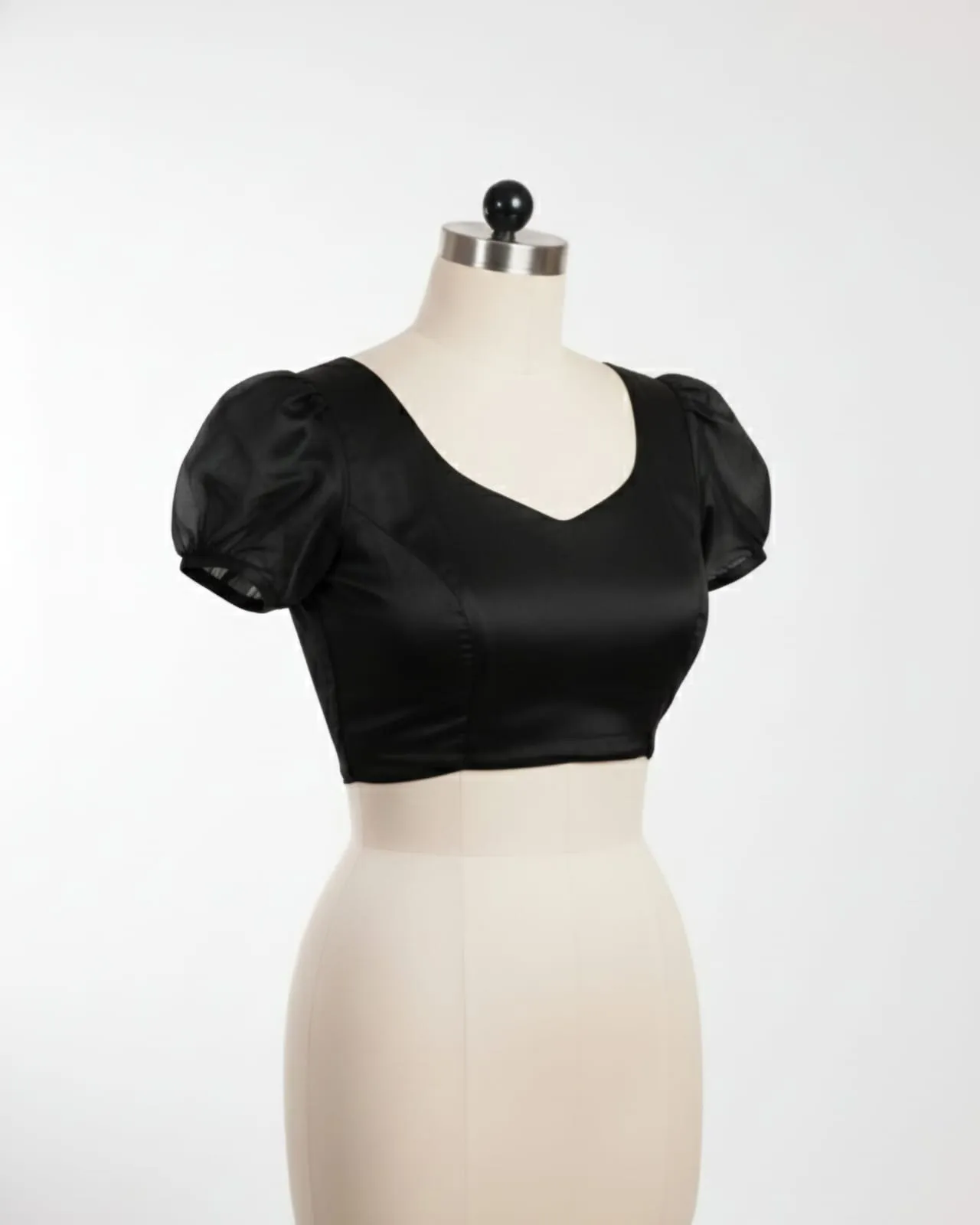 Chic Black Green Puff Sleeves Blouse High Neck Designer Saree Top for Daily Wear Parties - Image 2