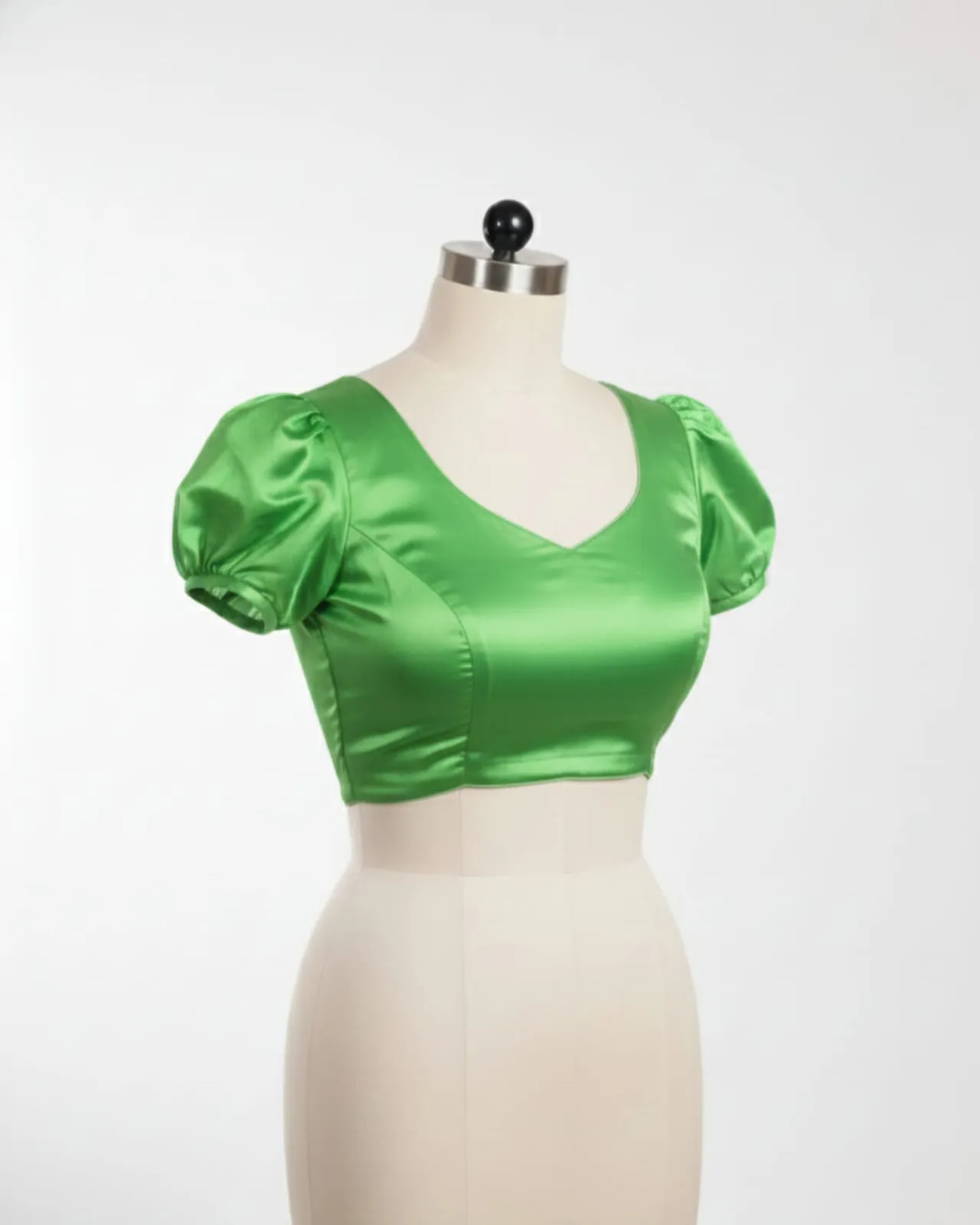 Designer High Neck Parrot Green Saree Blouse with Puff Sleeves Shop Now