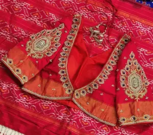 Traditional styling of a KS Ethnic designer blouse with a silk saree
