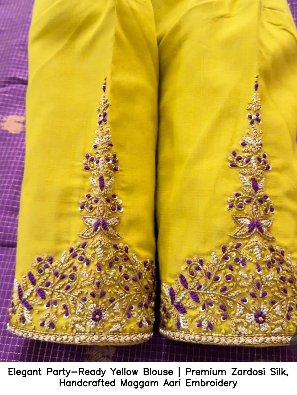 Elegant Party-Ready Yellow Blouse | Premium Zardosi Silk, Handcrafted Maggam Aari Embroidery - Image 2