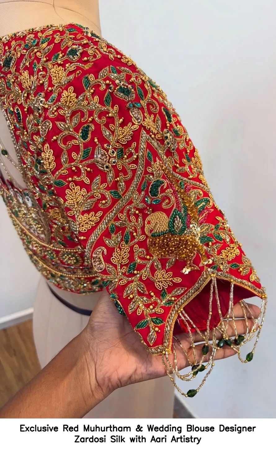 Exclusive Red Muhurtham & Wedding Blouse – Designer Zardosi Silk with Aari Artistry