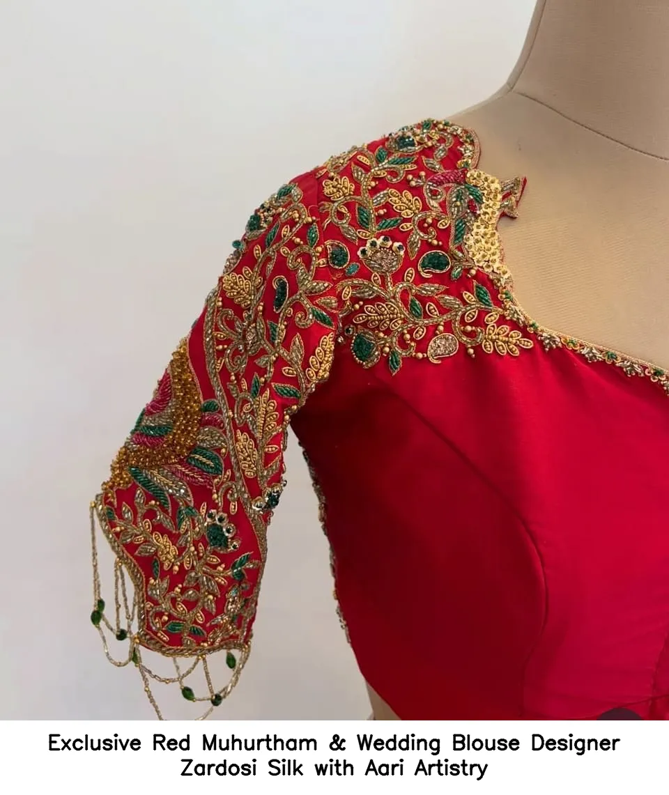 Exclusive Red Muhurtham & Wedding Blouse – Designer Zardosi Silk with Aari Artistry - Image 2
