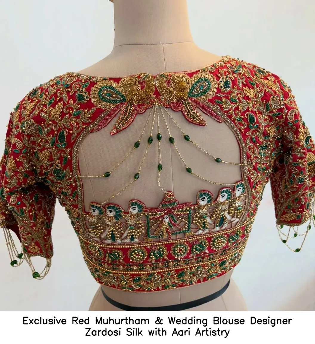 Exclusive Red Muhurtham & Wedding Blouse – Designer Zardosi Silk with Aari Artistry - Image 3