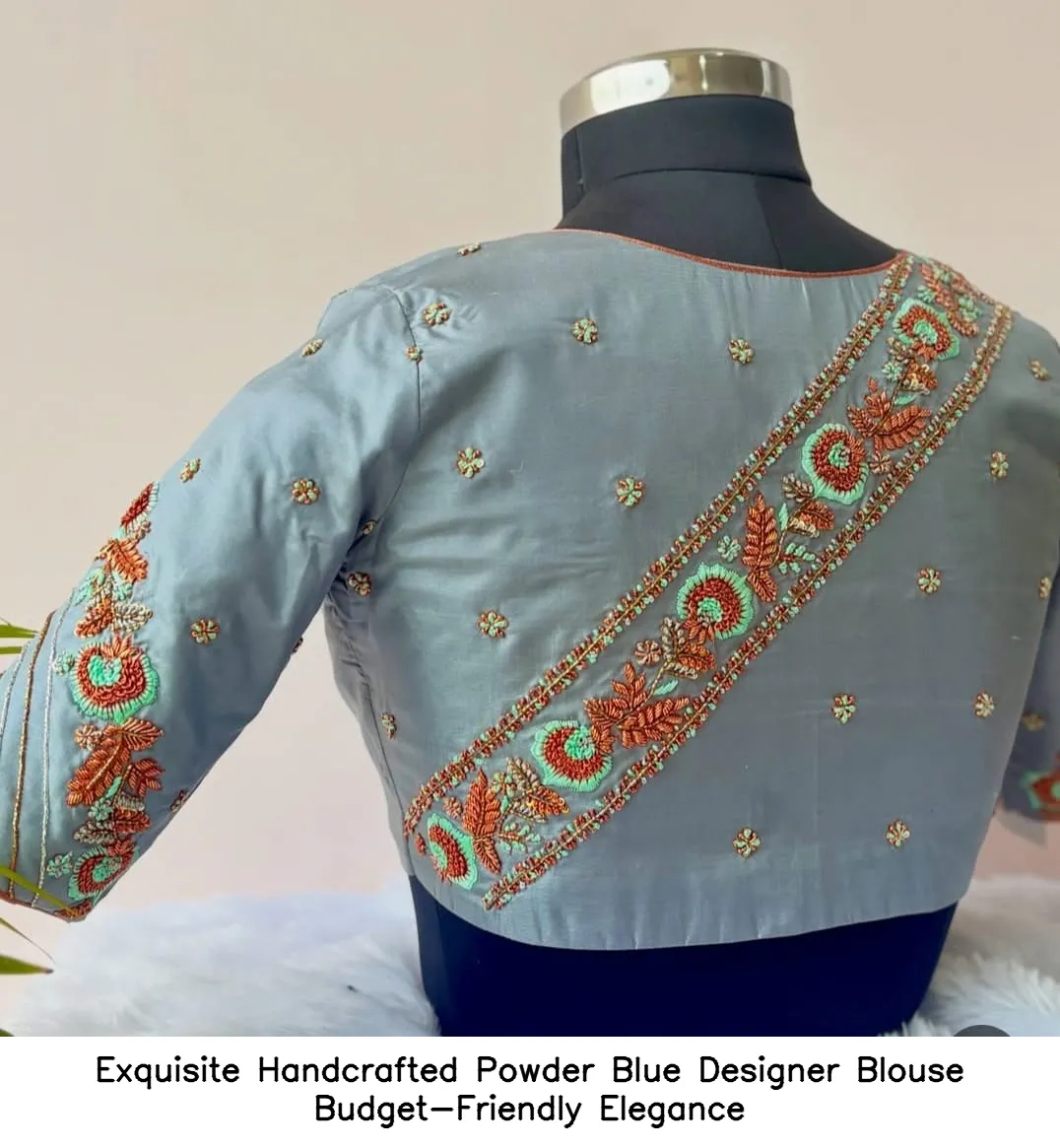 Exquisite Handcrafted Powder Blue Designer Blouse  Budget-Friendly Elegance