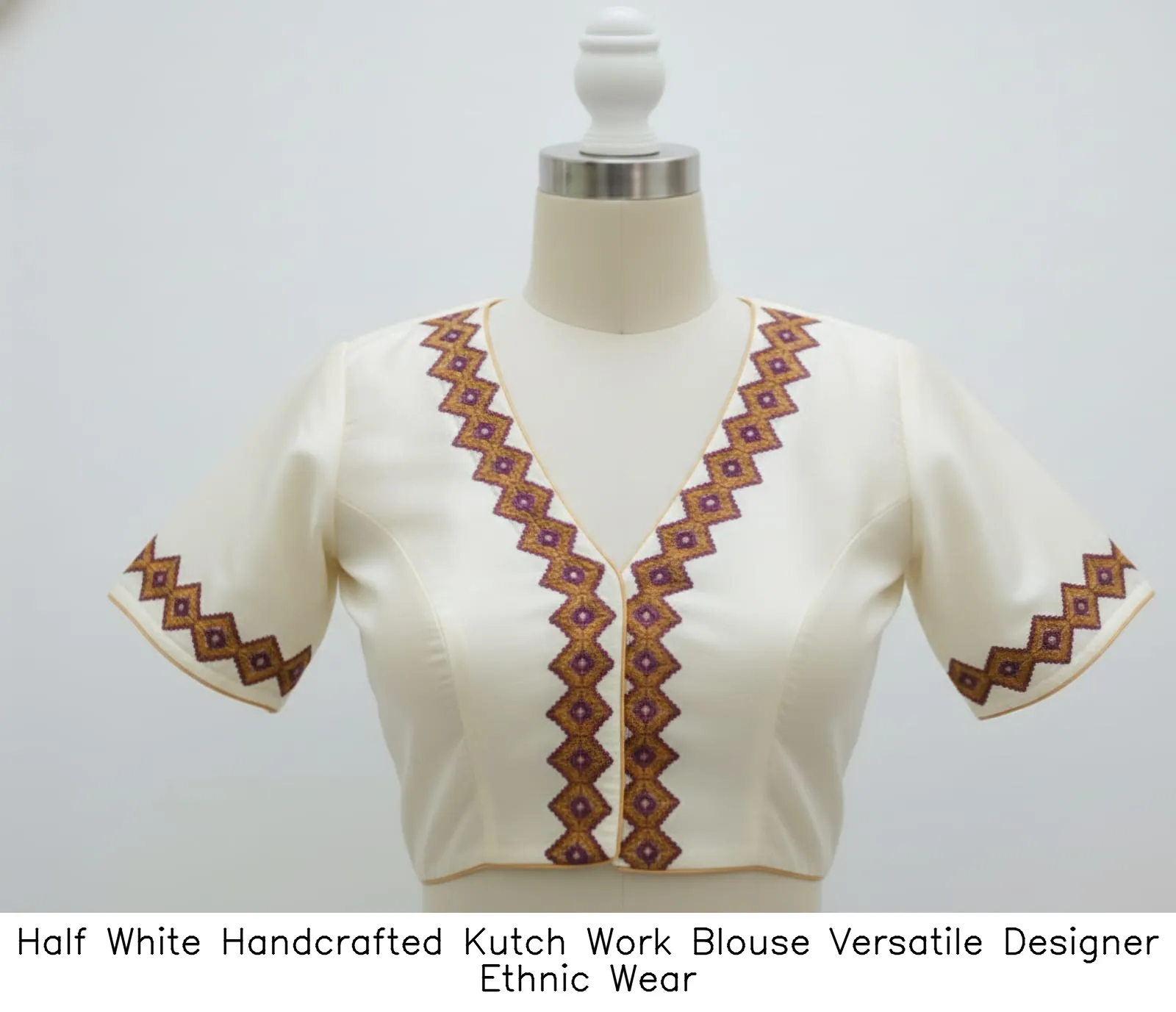 Half White Handcrafted Kutch Work Blouse Versatile Designer Ethnic Wear