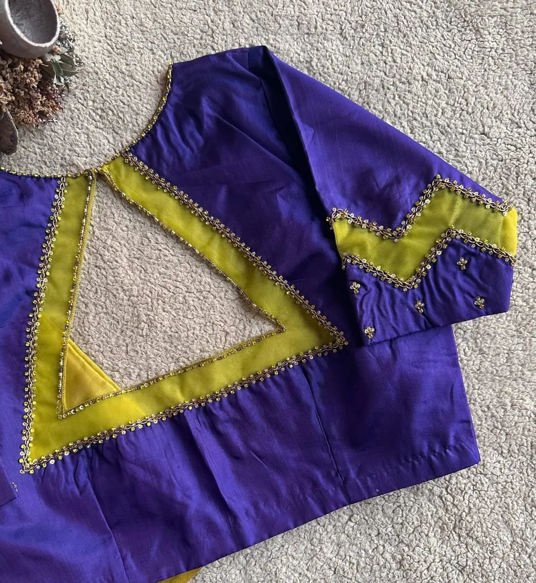 Handmade Lilac Net Maggam Work Blouse  Stunning Ethnic Blouse for Wedding  Occasion