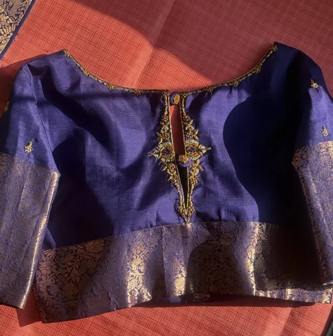 Ink Blue Zardosi Cutwork Bridal Maggam Work Blouse  Grand Luxury Wedding Design