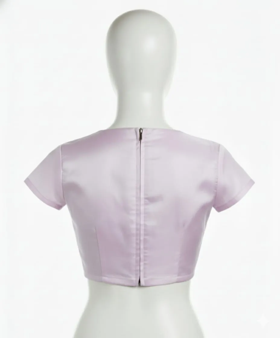 Lilac High Neck Short Sleeve Blouse Stylish Ready to Wear Saree Blouse Online - Image 2