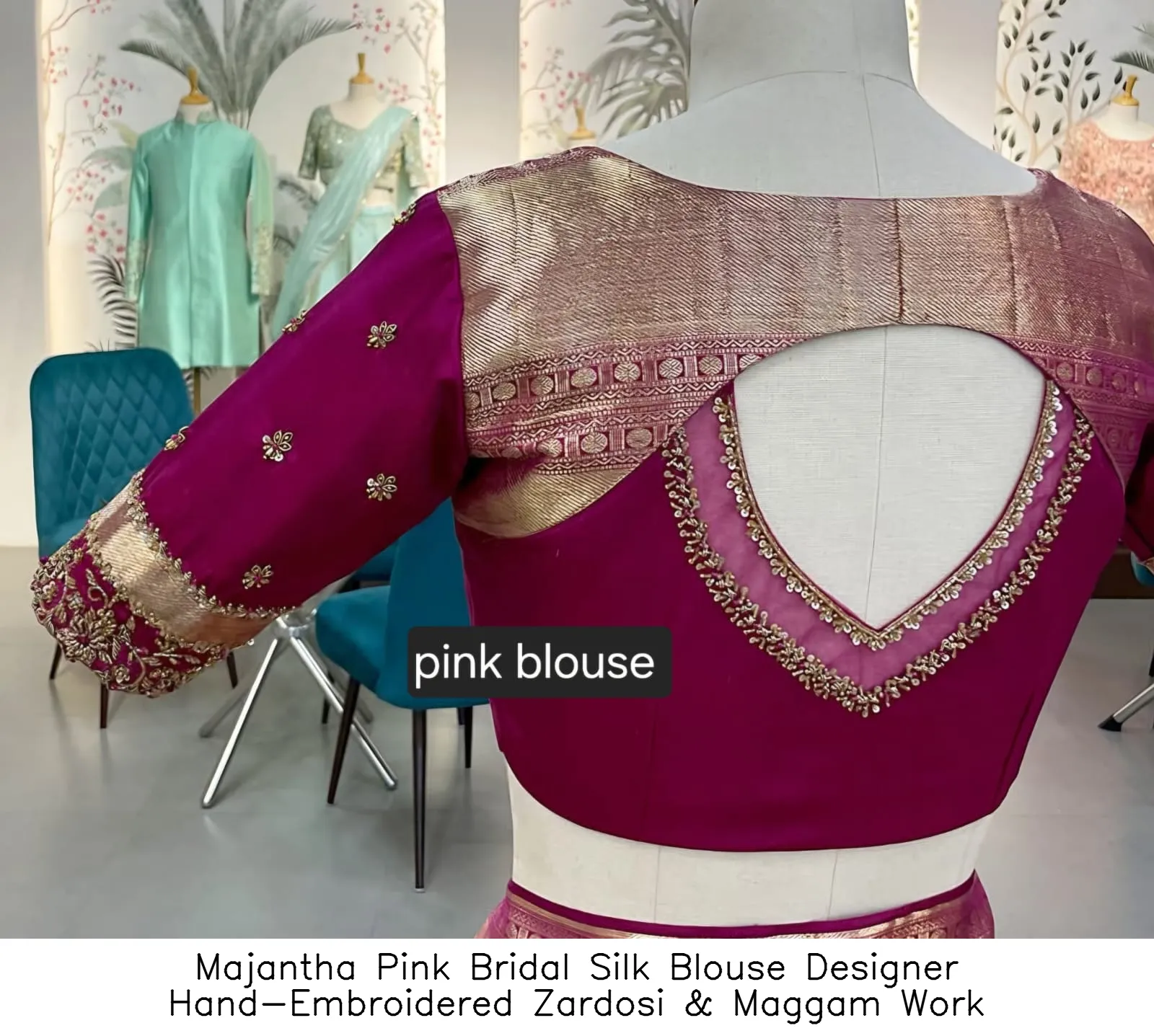 Majantha Pink Bridal Silk Blouse – Designer Hand-Embroidered Zardosi & Maggam Work - Image 3