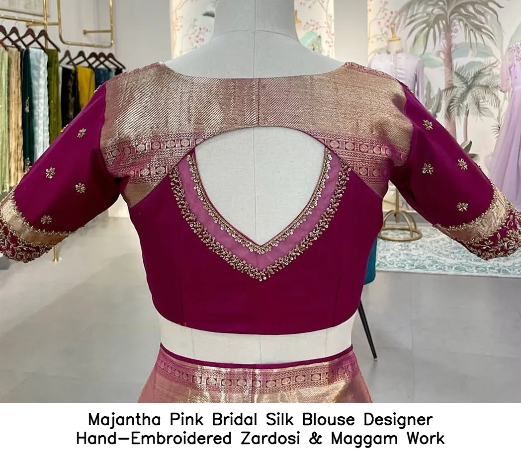 Majantha Pink Bridal Silk Blouse – Designer Hand-Embroidered Zardosi & Maggam Work - Image 4