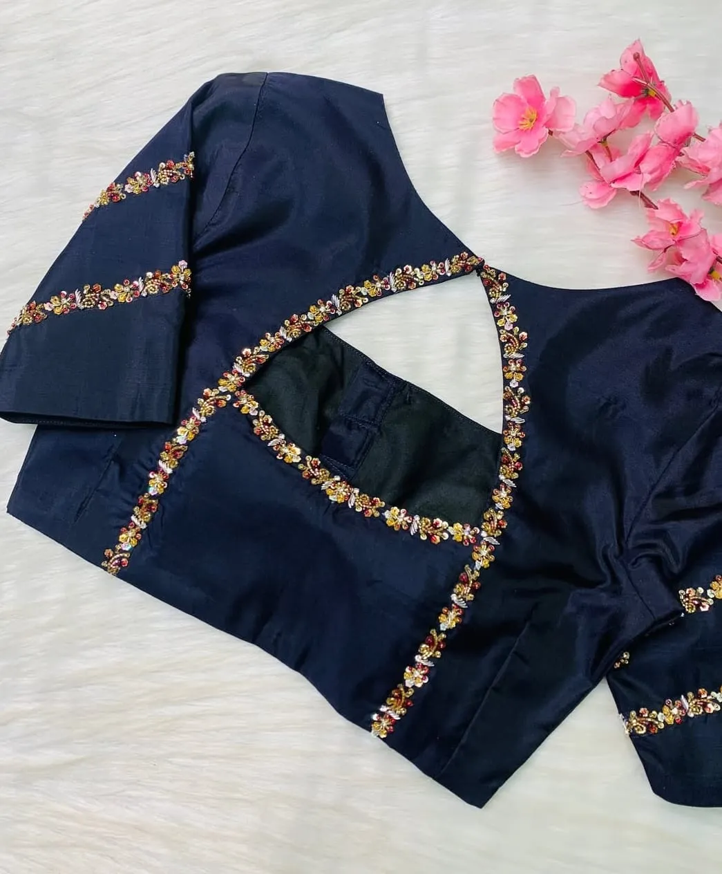 Navy Blue Designer Maggam Work Blouse  Handcrafted Elegance Under Budget
