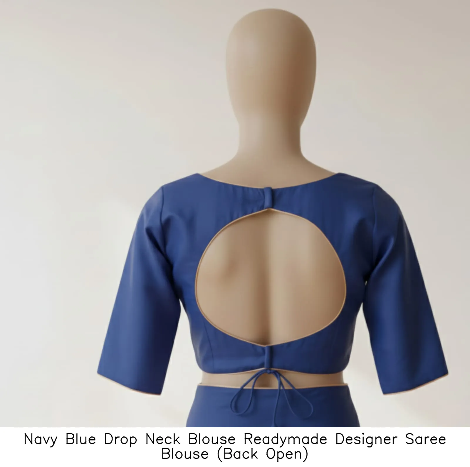 Navy Blue Drop Neck Blouse  Readymade Designer Saree Blouse (Back Open)