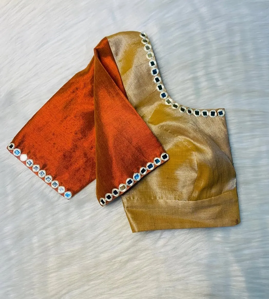 Orange Mirror Maggam Work Blouse Handcrafted Designer Blouse Under Budget