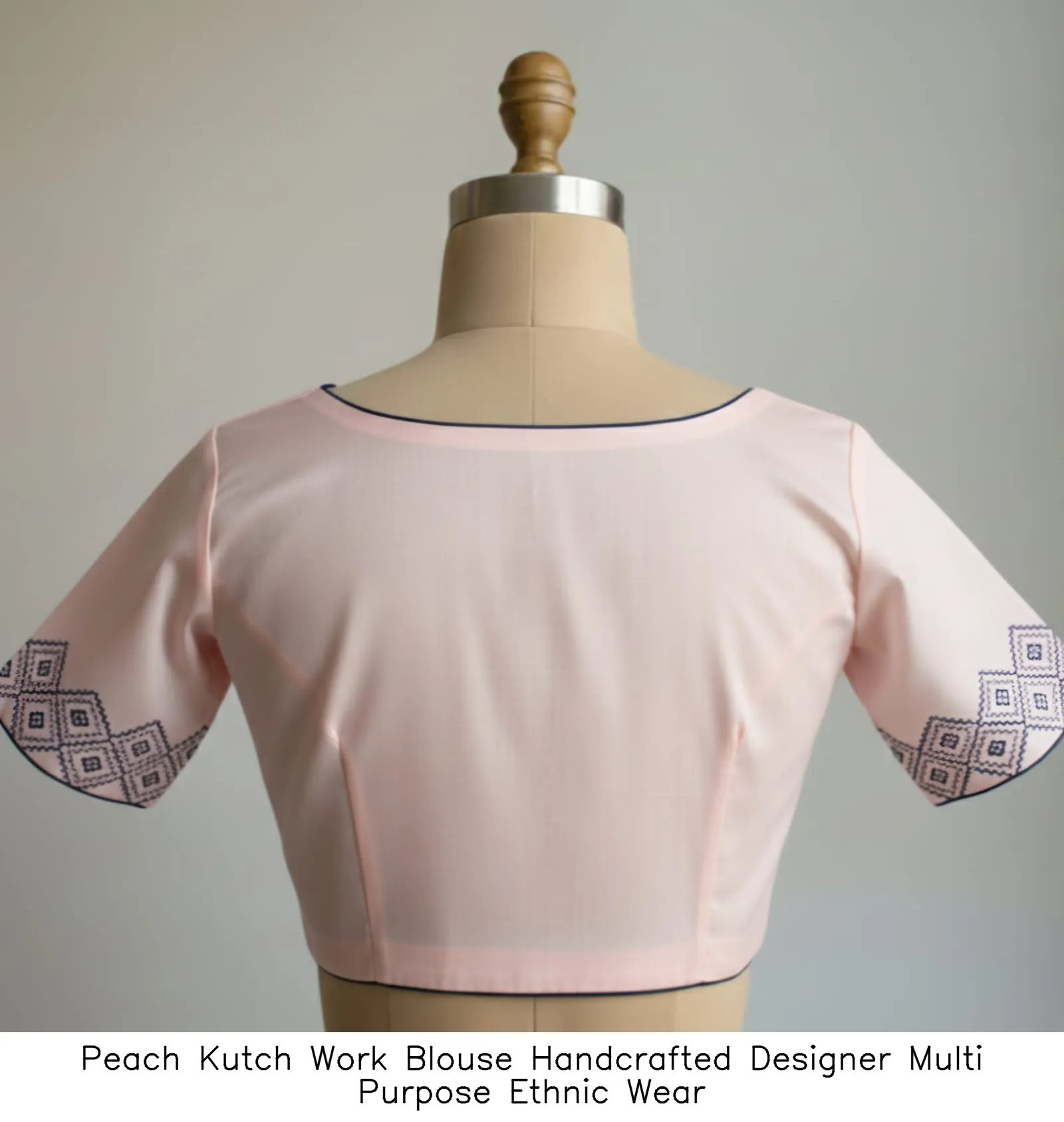 Peach Kutch Work Blouse Handcrafted Designer Multi Purpose Ethnic Wear - Image 2