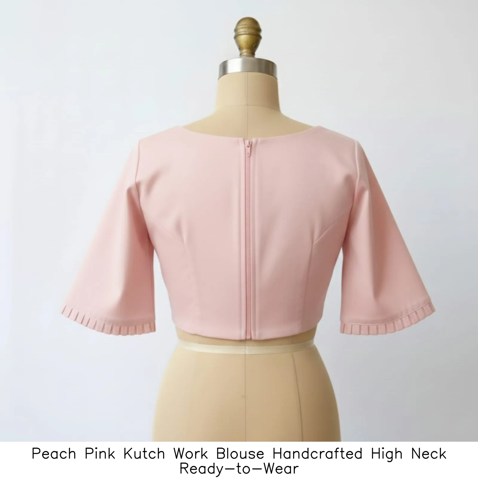 Peach Pink Kutch Work Blouse  Handcrafted High Neck Ready-to-Wear