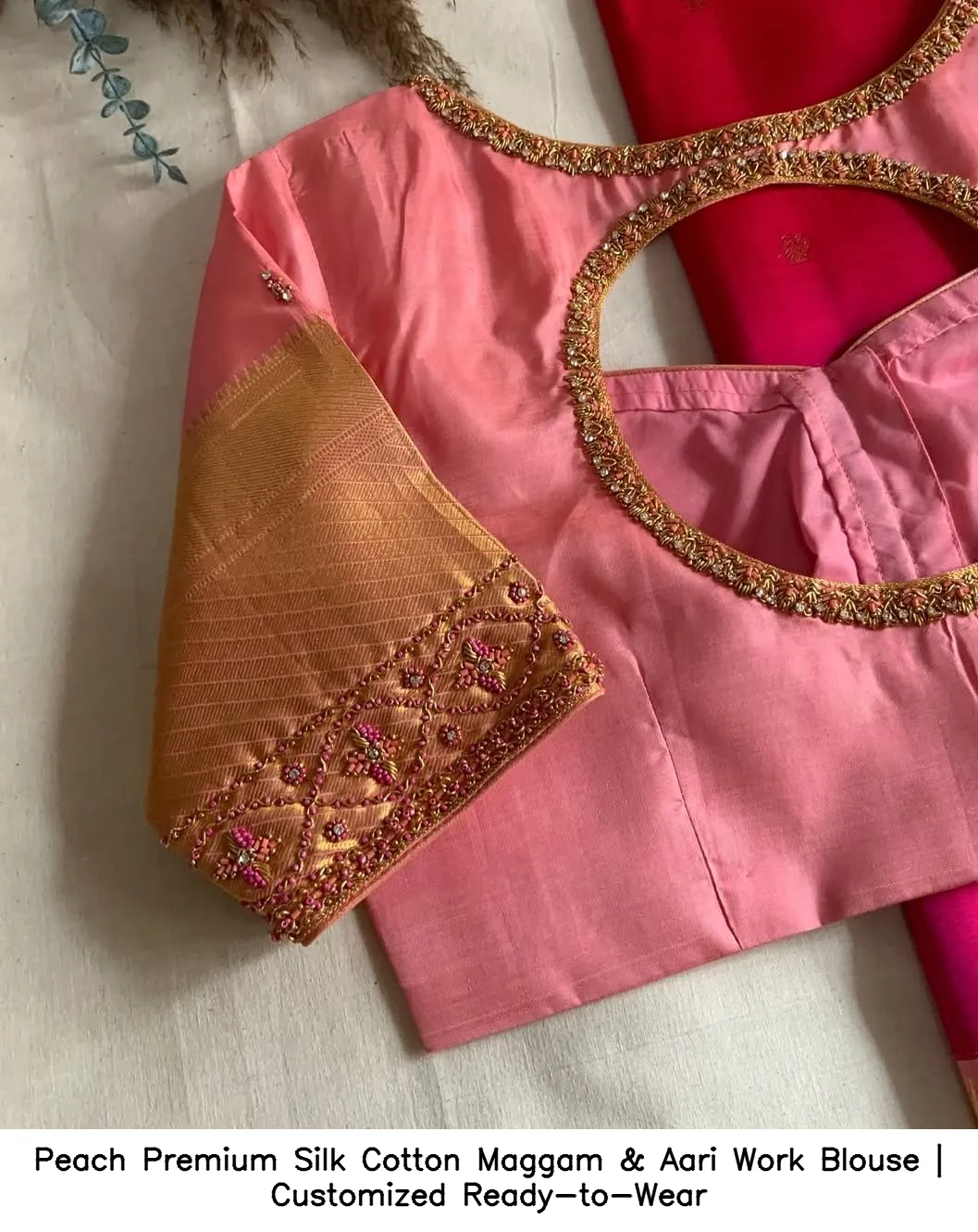 Peach Premium Silk Cotton Maggam & Aari Work Blouse | Customized Ready-to-Wear