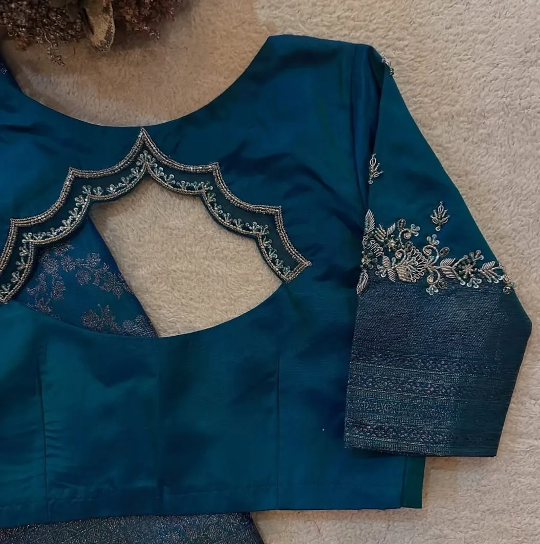 Peacock Blue Bridal Maggam Work Blouse  Premium Designer Handwork Blouse Online