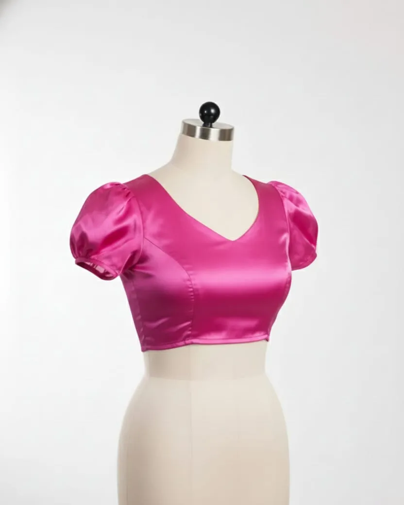 Pink Puff Sleeve High Neck Saree Blouse  Ready to Wear Designer Blouse for Parties  Weddings