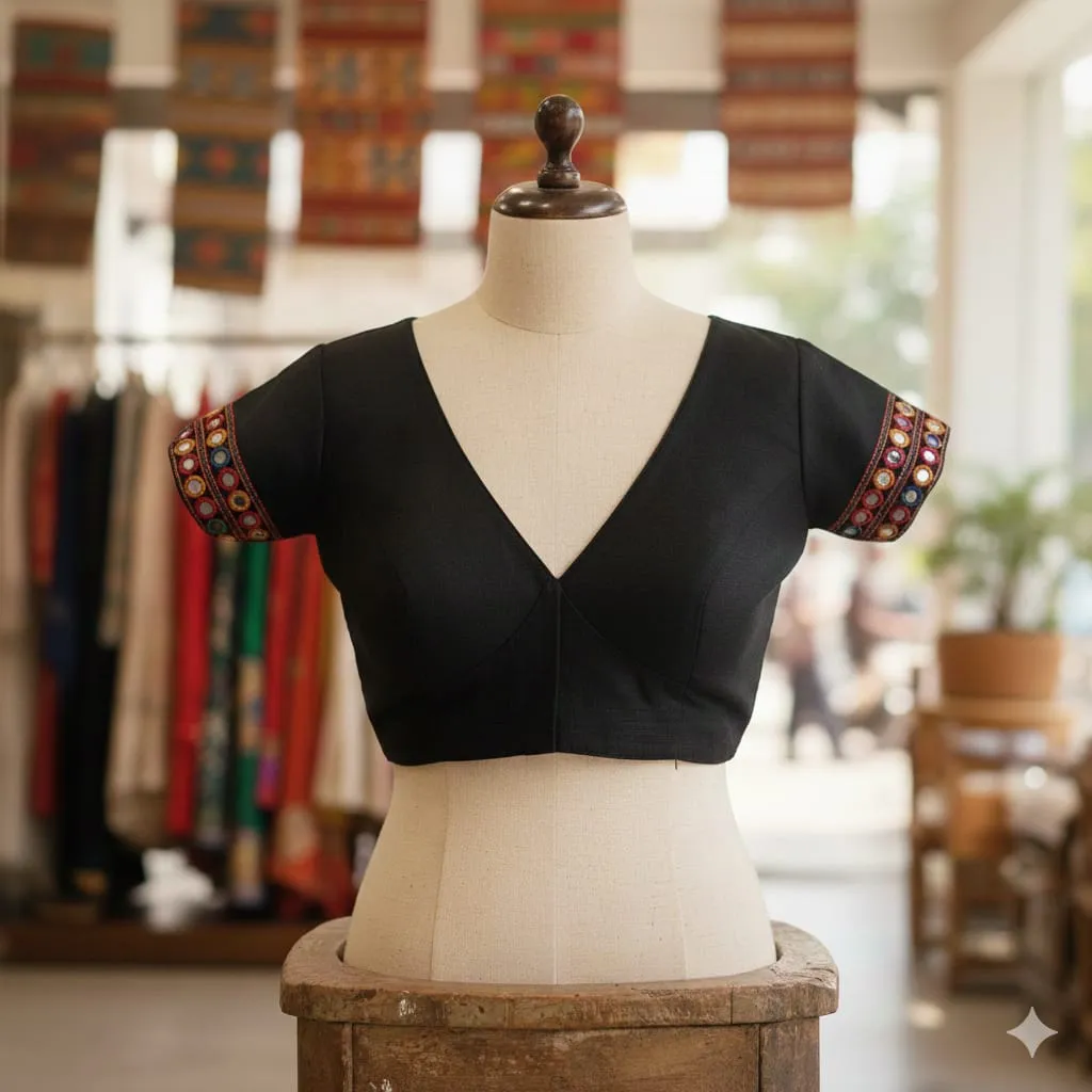 Premium Black Handcrafted High Neck Blouse  Perfect Ready to Wear Saree Blouse