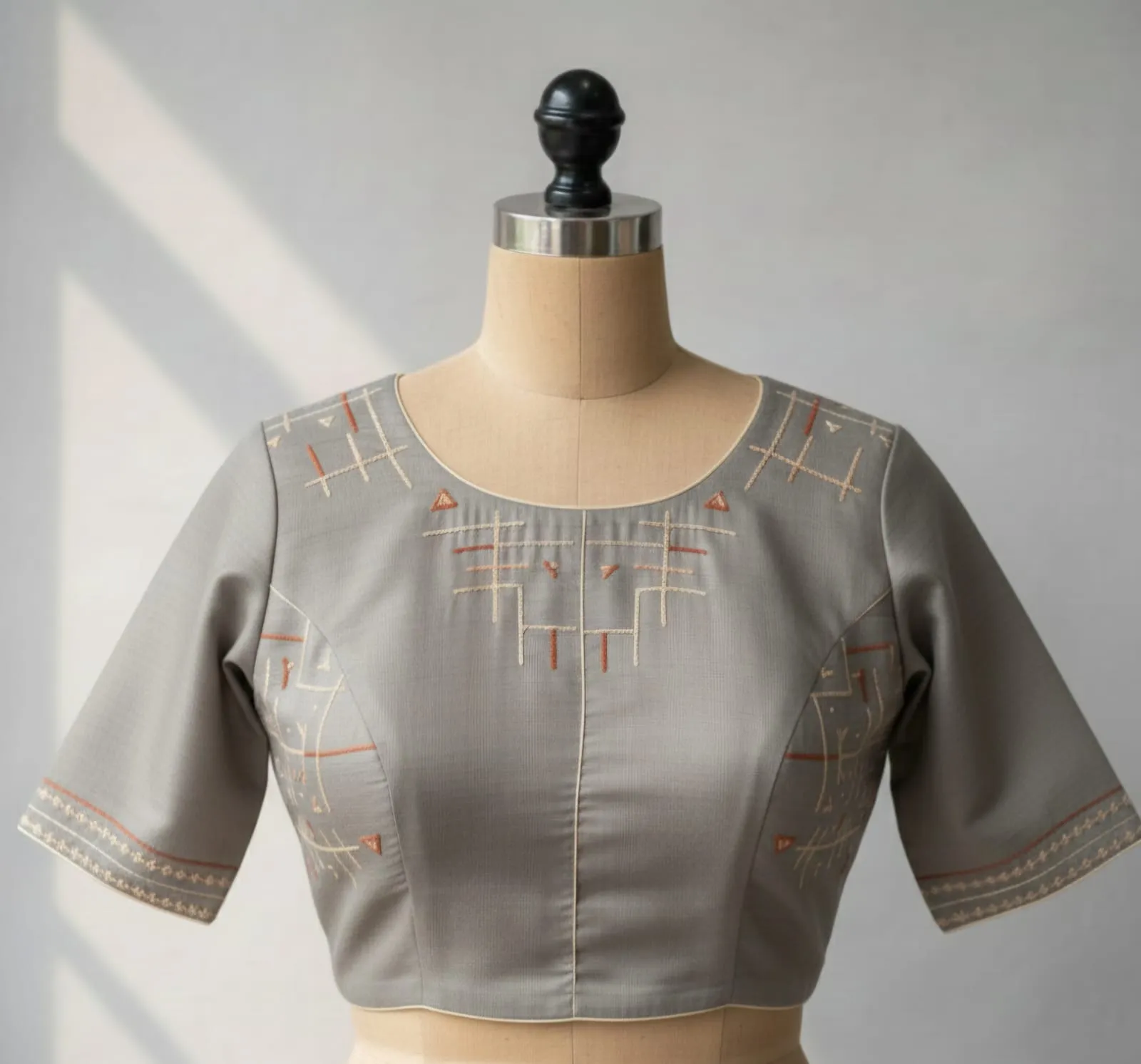 Premium Grey Kutch Work Blouse  Ready to Wear Artisan Crafted Beauty