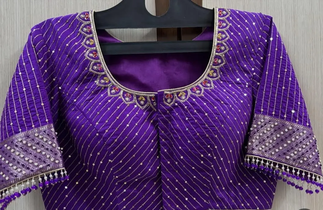 Purple Srinathji Maggam Work Designer Wedding Blouse  Elegant  Affordable Masterpiece