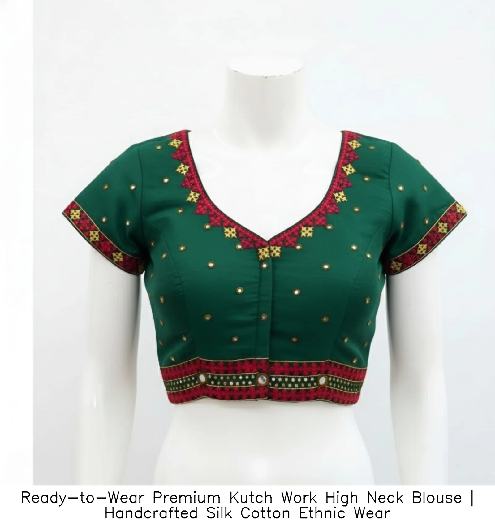 Ready-to-Wear Premium Kutch Work High Neck Blouse | Handcrafted Silk Cotton Ethnic Wear