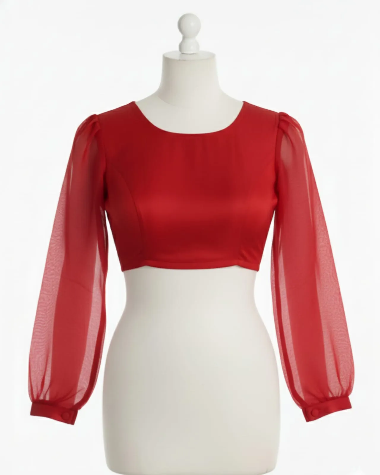 Red Designer Saree Blouse  Full Sleeves High Neck Ready to Wear Today