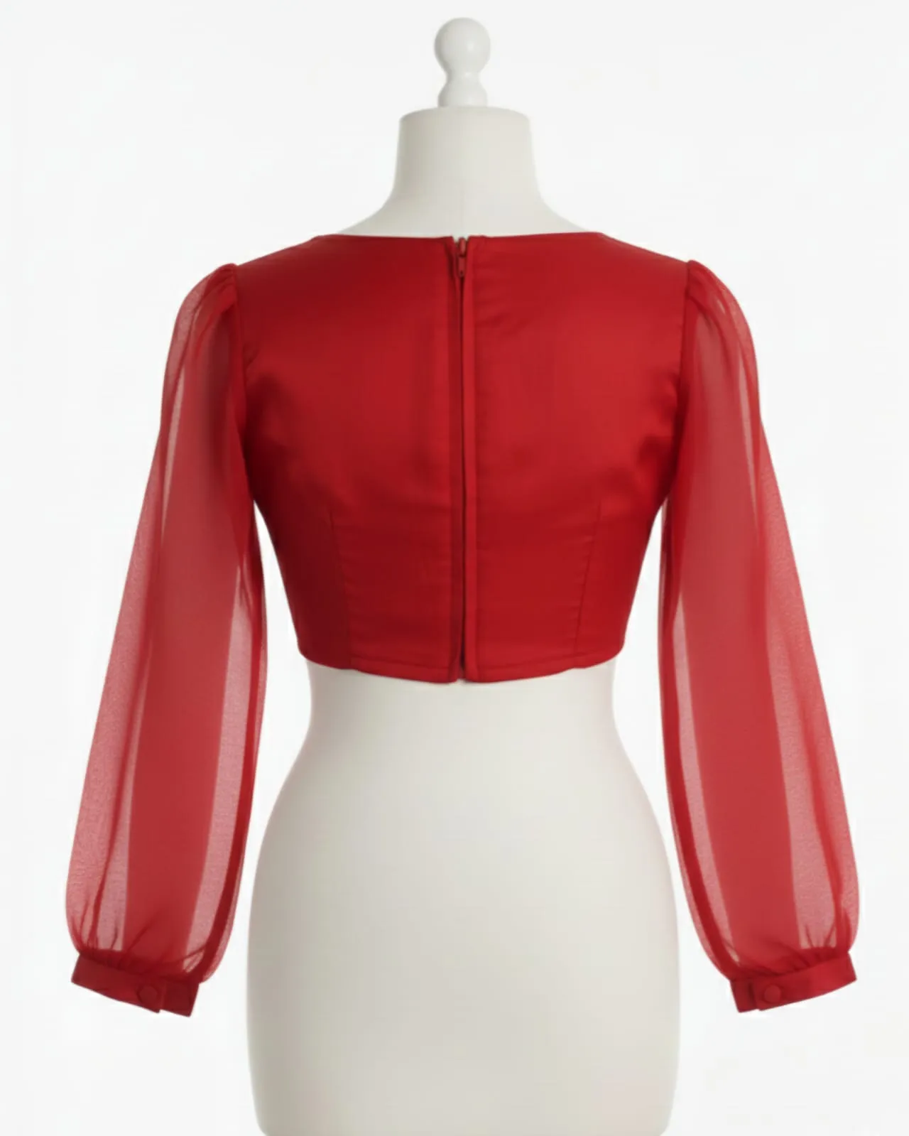 Red Designer Saree Blouse Full Sleeves High Neck Ready to Wear Today - Image 2