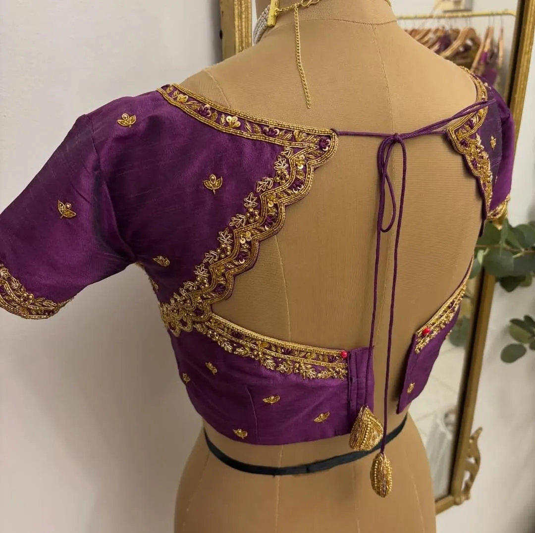 Royal Purple Cutwork Zardosi Maggam Work Bridal Blouse  Luxury Handcrafted Designer Wear