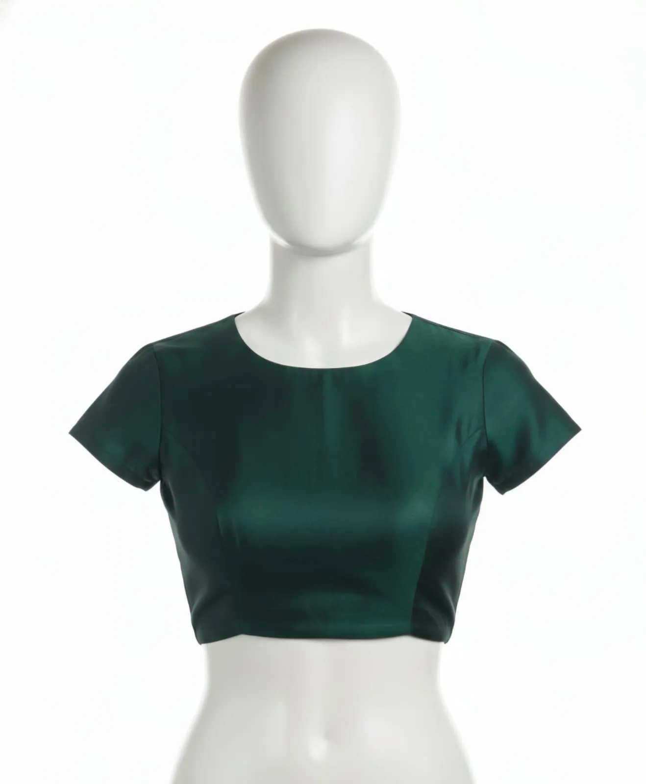 Shop Elegant Bottle Green Short Sleeve High Neck Blouse Ready to Wear Designer Look - Image 2