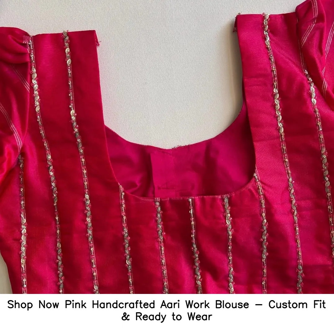 Shop Now Pink Handcrafted Aari Work Blouse - Custom Fit & Ready to Wear - Image 2