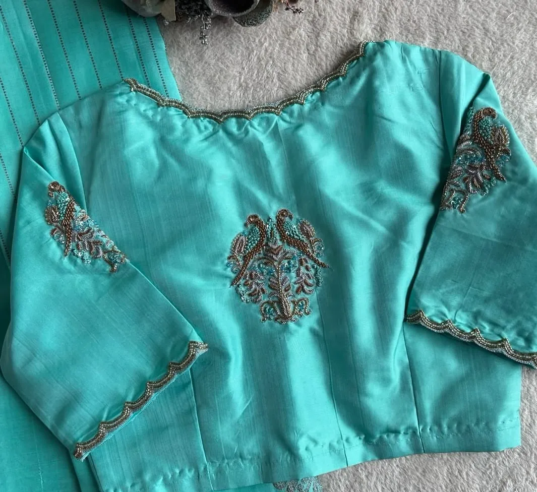 Handcrafted Maggam embroidered silk saree