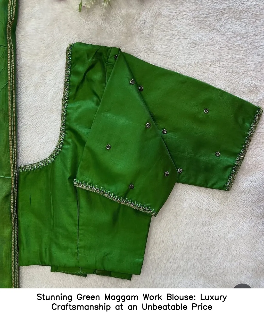 Stunning Green Maggam Work Blouse: Luxury Craftsmanship at an Unbeatable Price