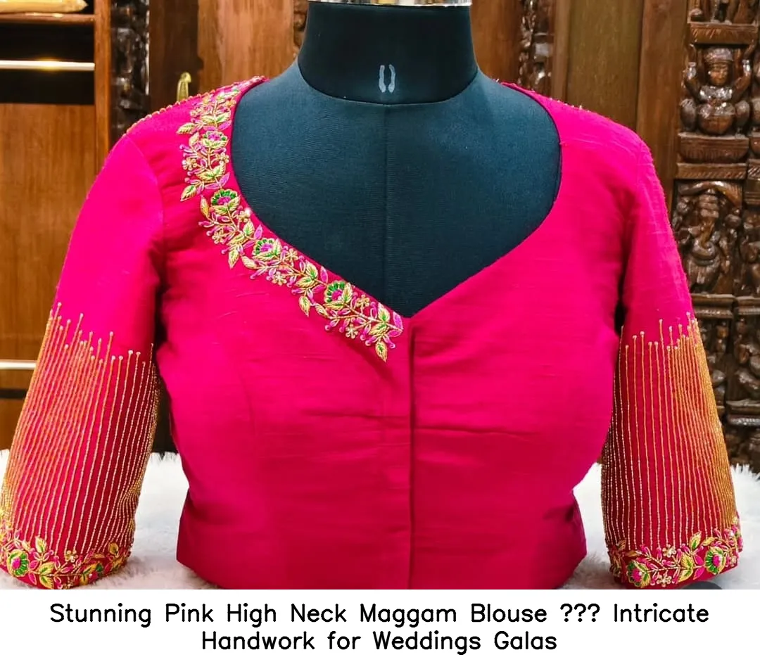 Stunning Pink High Neck Maggam Blouse – Intricate Handwork for Weddings  Galas