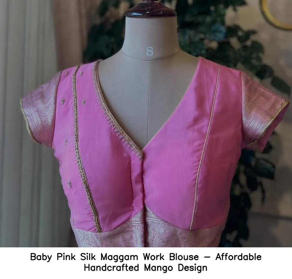 ​Baby Pink Silk Maggam Work Blouse - Affordable Handcrafted Mango Design